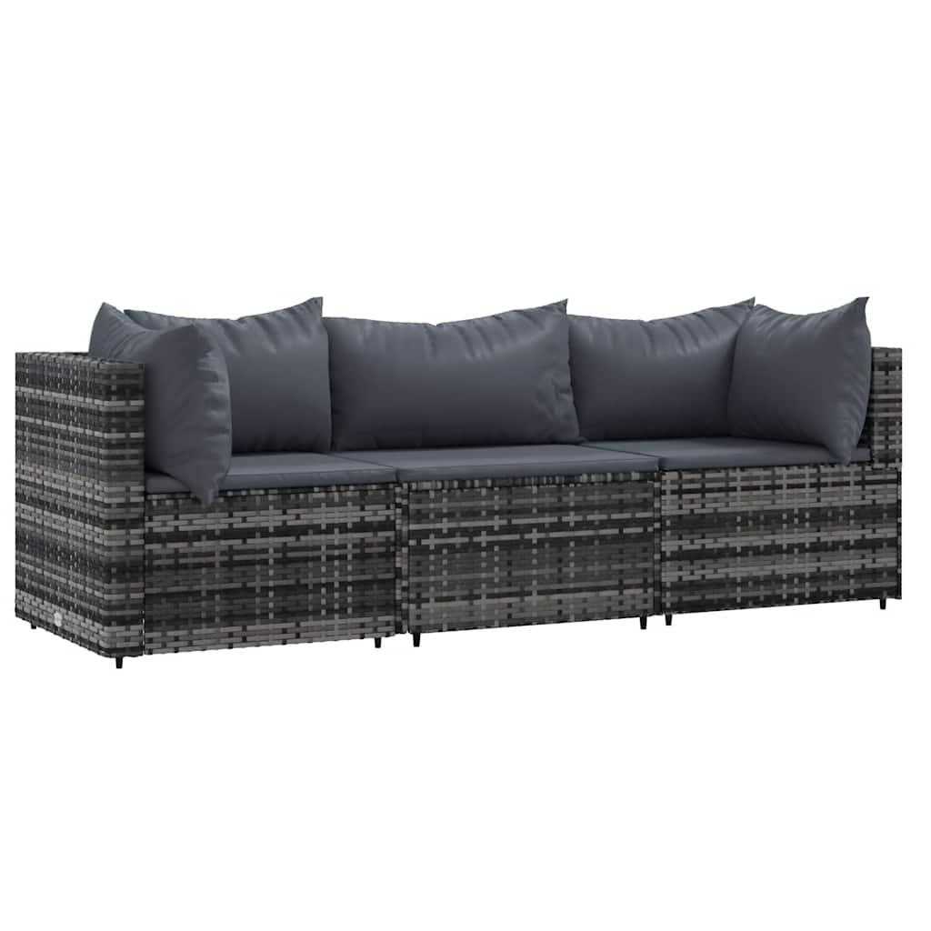 3-delige Loungeset met kussens poly rattan grijs is nu te koop bij PeponiXL, paradijselijk wonen!