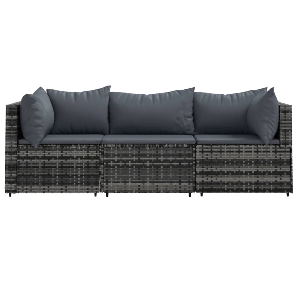 3-delige Loungeset met kussens poly rattan grijs is nu te koop bij PeponiXL, paradijselijk wonen!