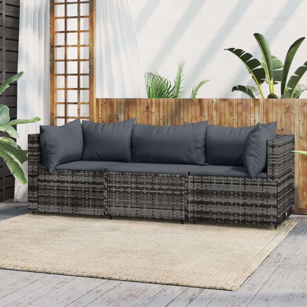 3-delige Loungeset met kussens poly rattan grijs is nu te koop bij PeponiXL, paradijselijk wonen!