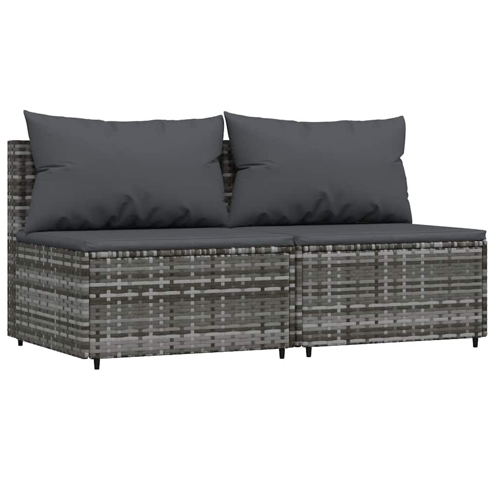 Tuinmiddenbank met kussens 2 st poly rattan grijs is nu te koop bij PeponiXL, paradijselijk wonen!