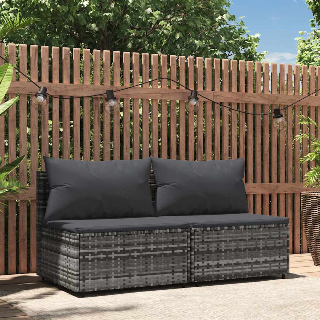 Tuinmiddenbank met kussens 2 st poly rattan grijs is nu te koop bij PeponiXL, paradijselijk wonen!