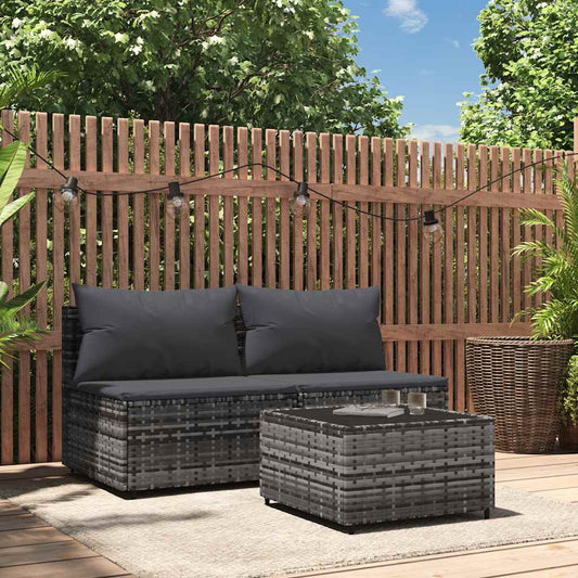 3-delige Loungeset met kussens poly rattan grijs is nu te koop bij PeponiXL, paradijselijk wonen!