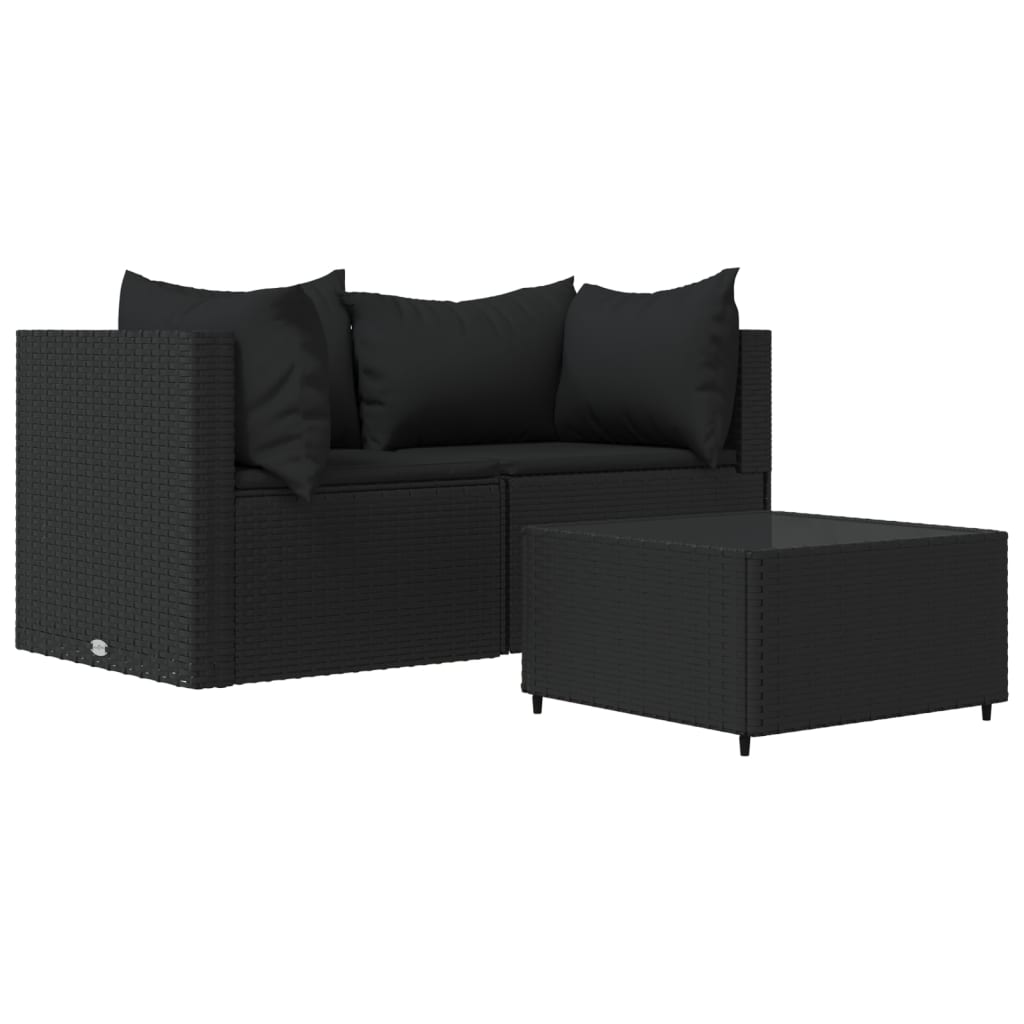 3-delige Loungeset met kussens poly rattan zwart is nu te koop bij PeponiXL, paradijselijk wonen!