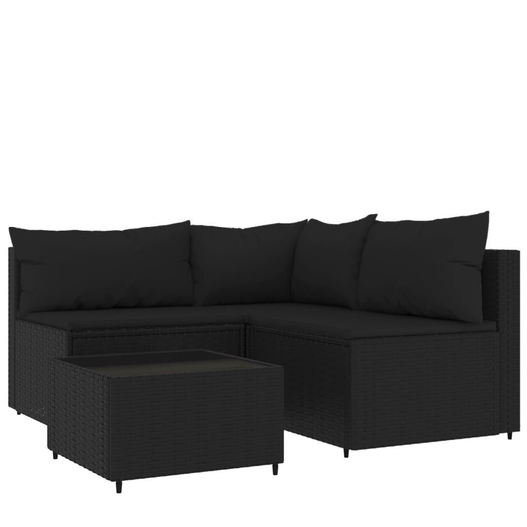 4-delige Loungeset met kussens poly rattan zwart is nu te koop bij PeponiXL, paradijselijk wonen!