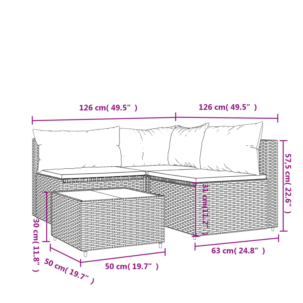 4-delige Loungeset met kussens poly rattan zwart is nu te koop bij PeponiXL, paradijselijk wonen!