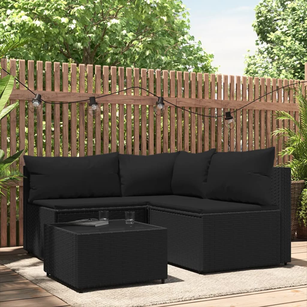 4-delige Loungeset met kussens poly rattan zwart is nu te koop bij PeponiXL, paradijselijk wonen!
