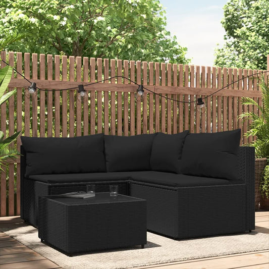 4-delige Loungeset met kussens poly rattan zwart is nu te koop bij PeponiXL, paradijselijk wonen!