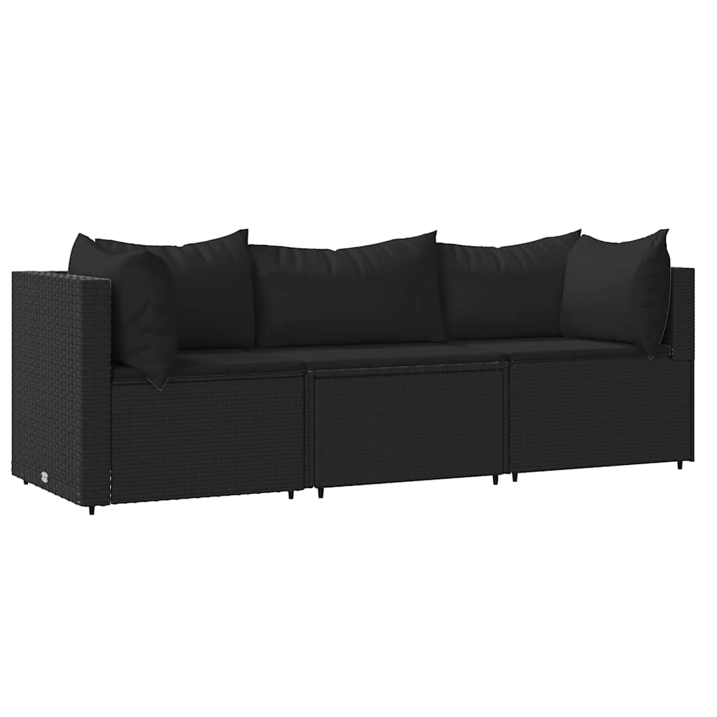 3-delige Loungeset met kussens poly rattan zwart is nu te koop bij PeponiXL, paradijselijk wonen!