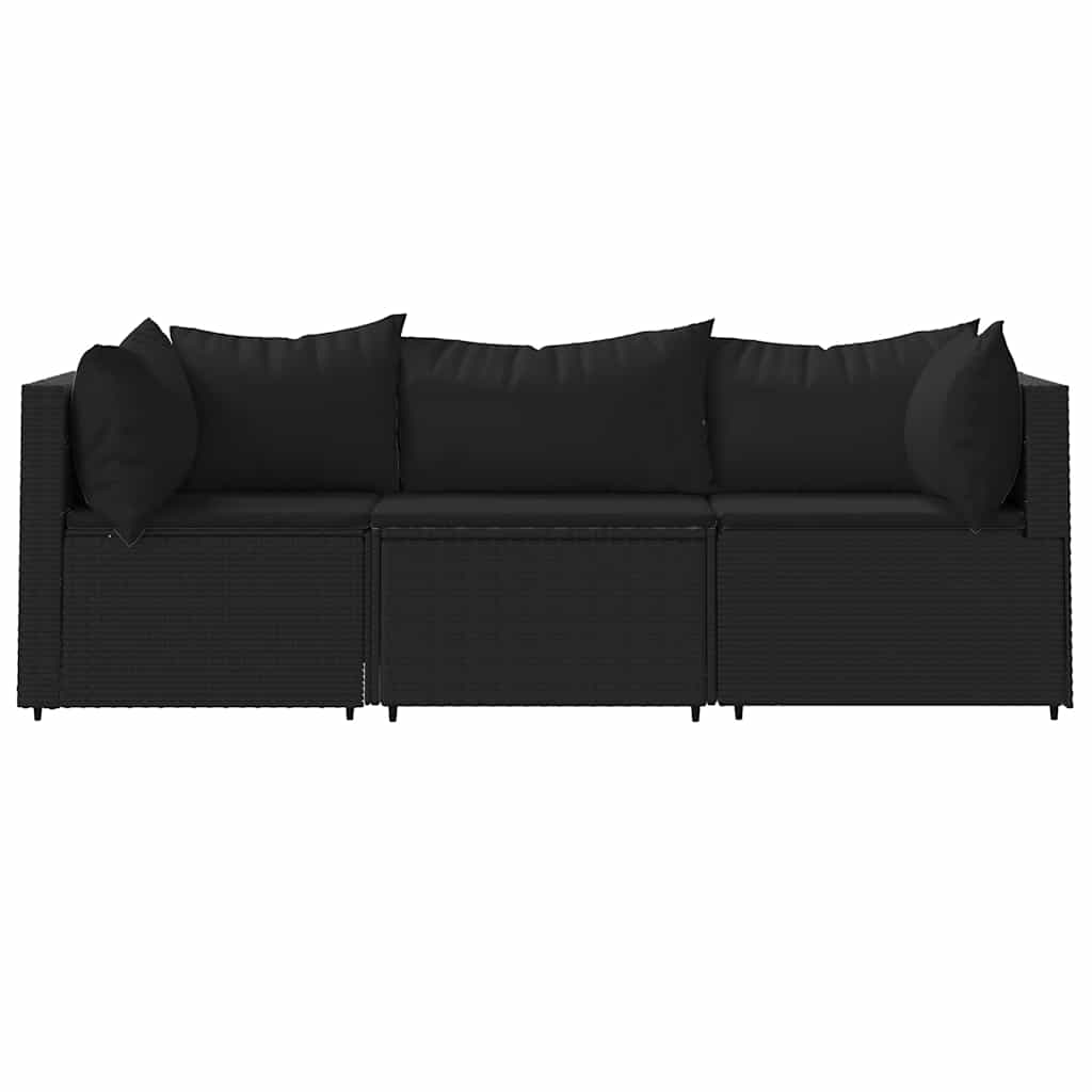 3-delige Loungeset met kussens poly rattan zwart is nu te koop bij PeponiXL, paradijselijk wonen!