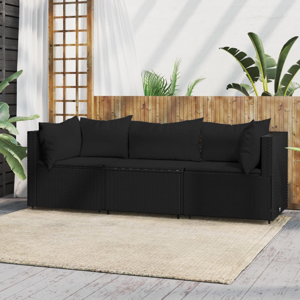 3-delige Loungeset met kussens poly rattan zwart is nu te koop bij PeponiXL, paradijselijk wonen!