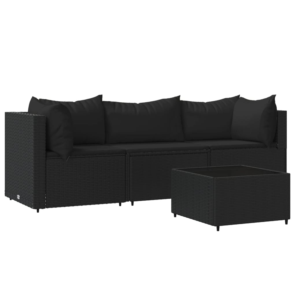 4-delige Loungeset met kussens poly rattan zwart is nu te koop bij PeponiXL, paradijselijk wonen!