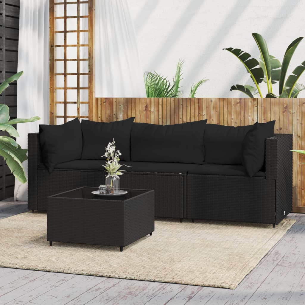 4-delige Loungeset met kussens poly rattan zwart is nu te koop bij PeponiXL, paradijselijk wonen!