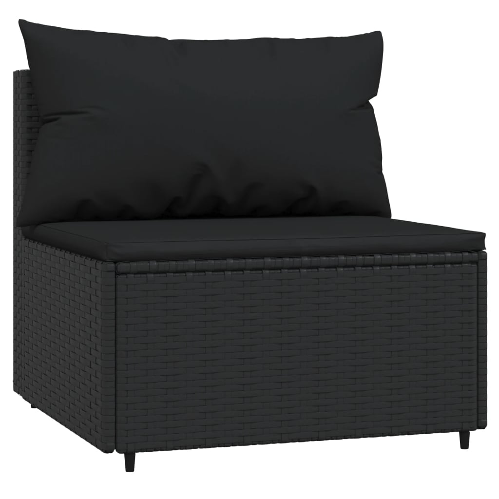 Tuinmiddenbank met kussens poly rattan zwart is nu te koop bij PeponiXL, paradijselijk wonen!