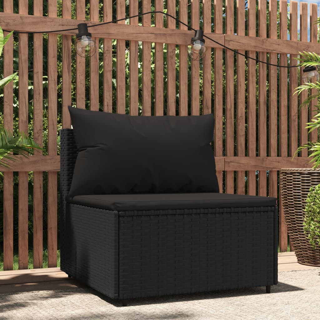 Tuinmiddenbank met kussens poly rattan zwart is nu te koop bij PeponiXL, paradijselijk wonen!