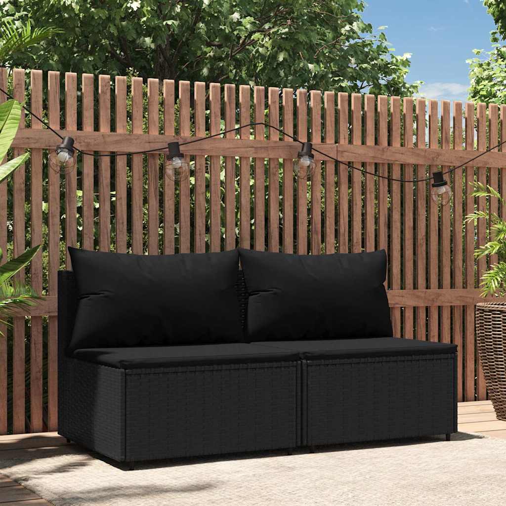 Tuinmiddenbanken met kussens 2 st poly rattan zwart is nu te koop bij PeponiXL, paradijselijk wonen!