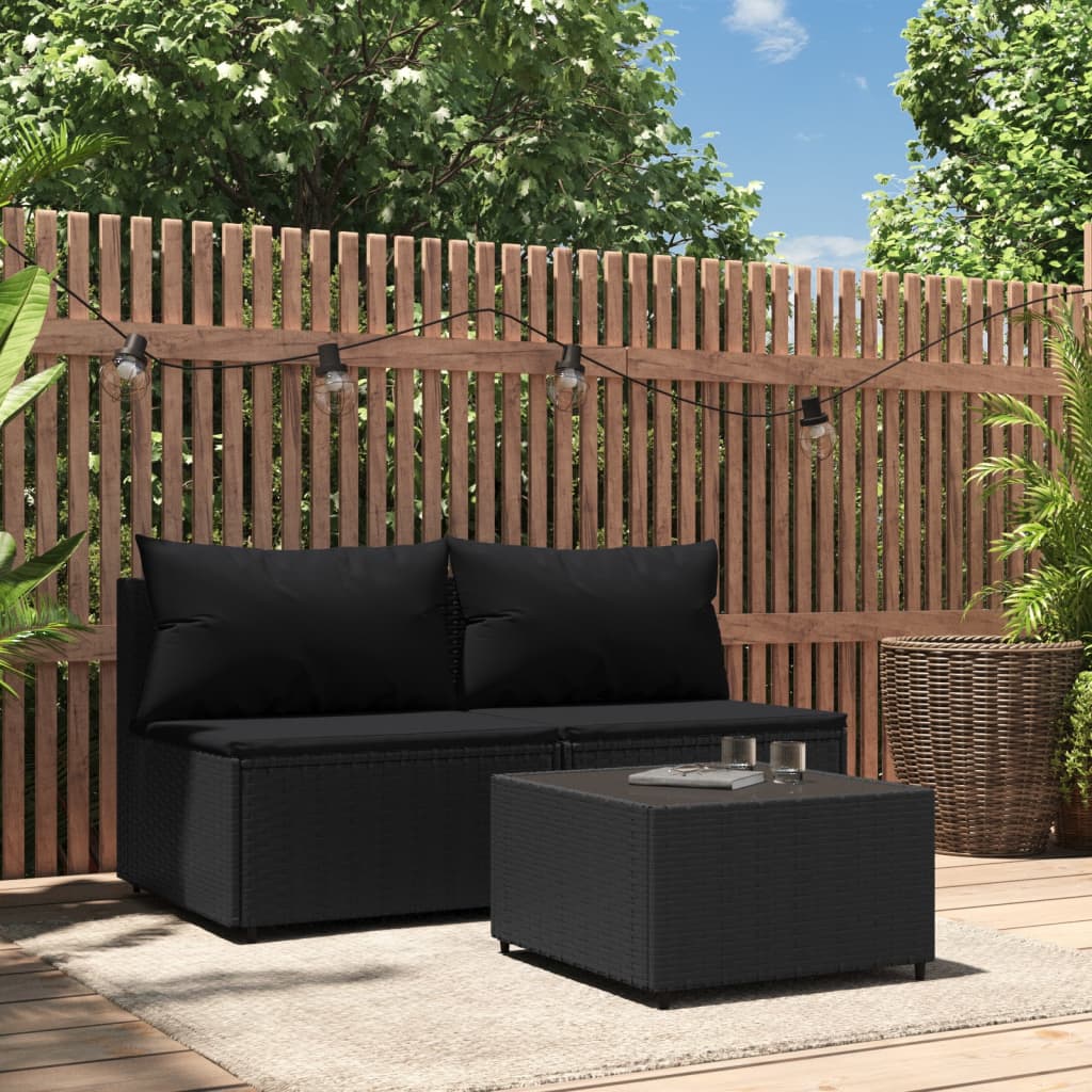 3-delige Loungeset met kussens poly rattan zwart is nu te koop bij PeponiXL, paradijselijk wonen!