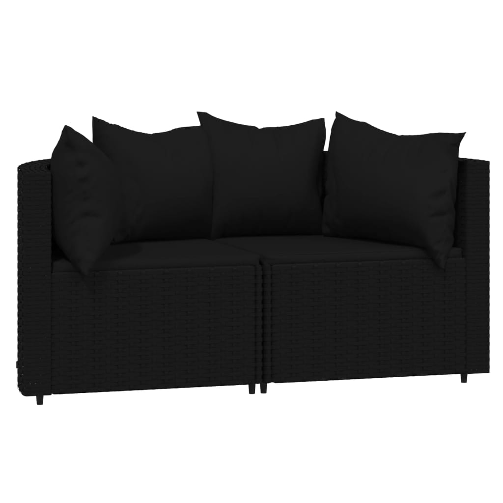Tuinhoekbanken met kussens 2 st poly rattan zwart is nu te koop bij PeponiXL, paradijselijk wonen!