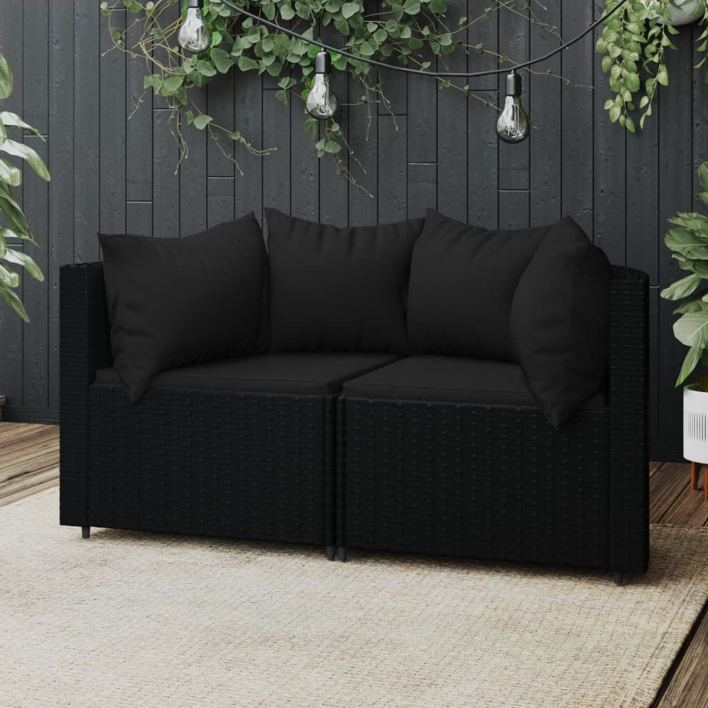 Tuinhoekbanken met kussens 2 st poly rattan zwart is nu te koop bij PeponiXL, paradijselijk wonen!