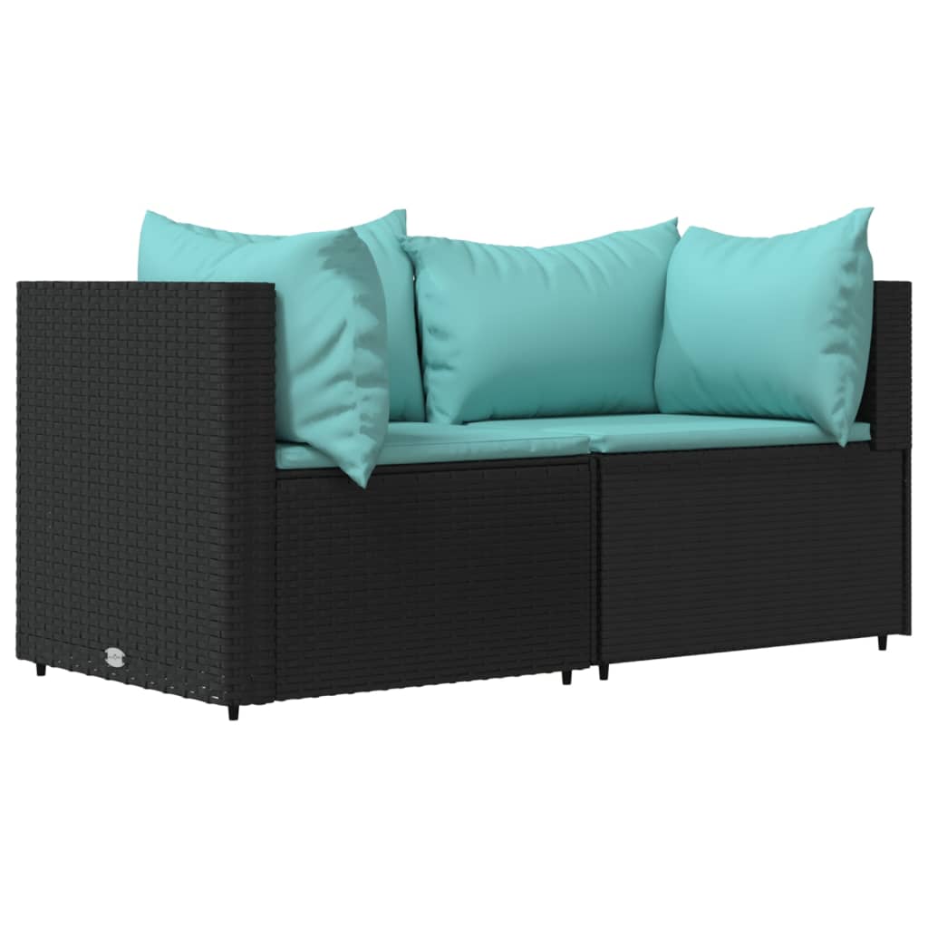 Tuinhoekbanken met kussens 2 st poly rattan zwart is nu te koop bij PeponiXL, paradijselijk wonen!