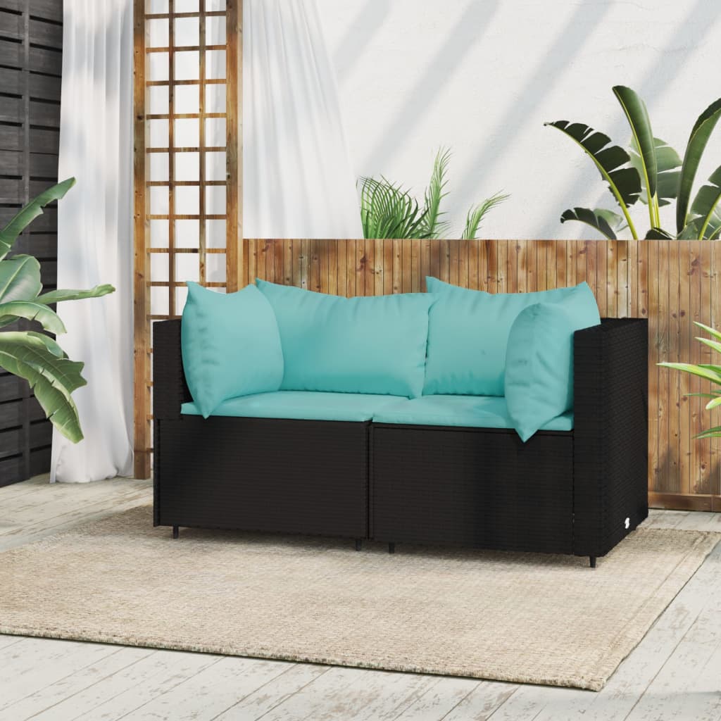 Tuinhoekbanken met kussens 2 st poly rattan zwart is nu te koop bij PeponiXL, paradijselijk wonen!