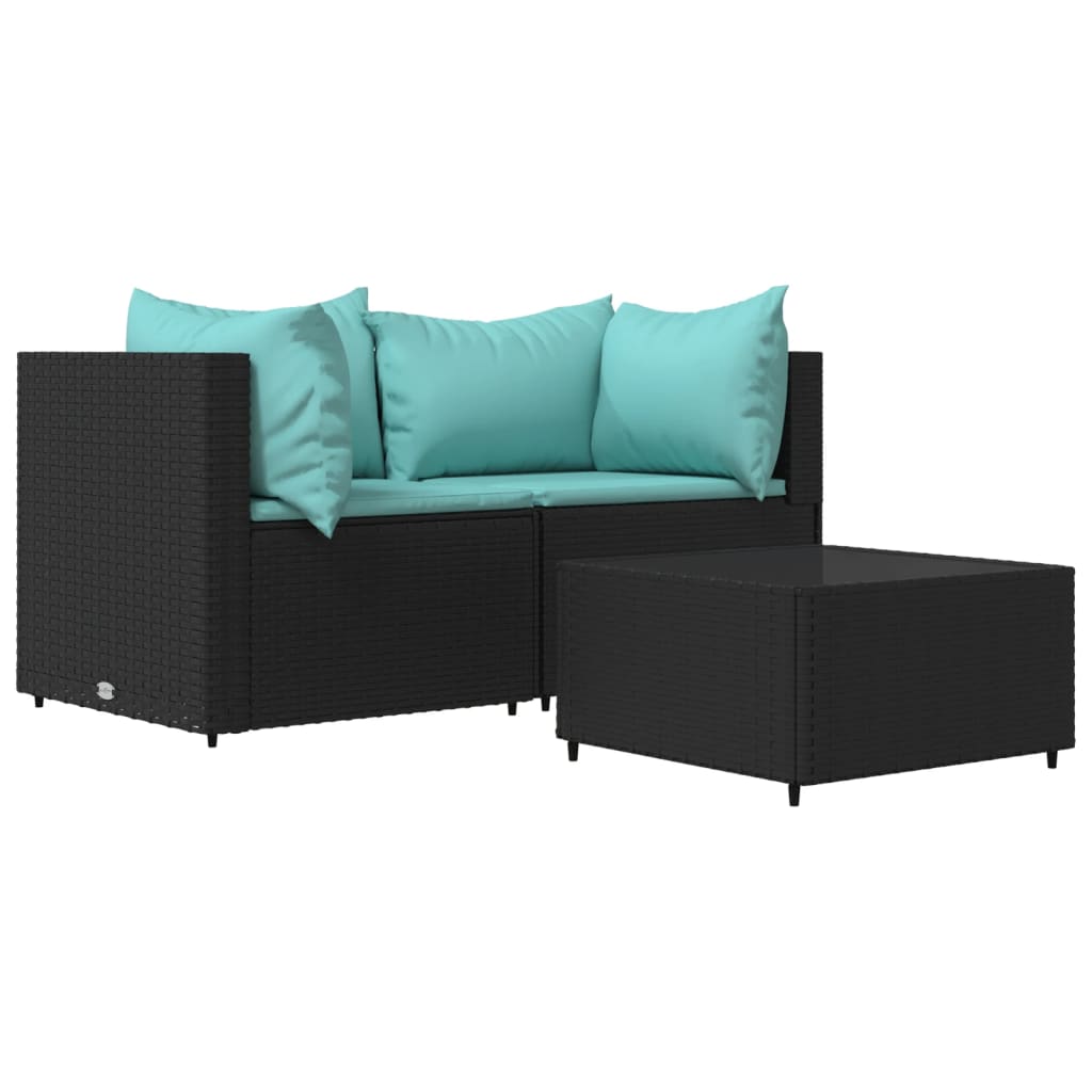 3-delige Loungeset met kussens poly rattan zwart is nu te koop bij PeponiXL, paradijselijk wonen!