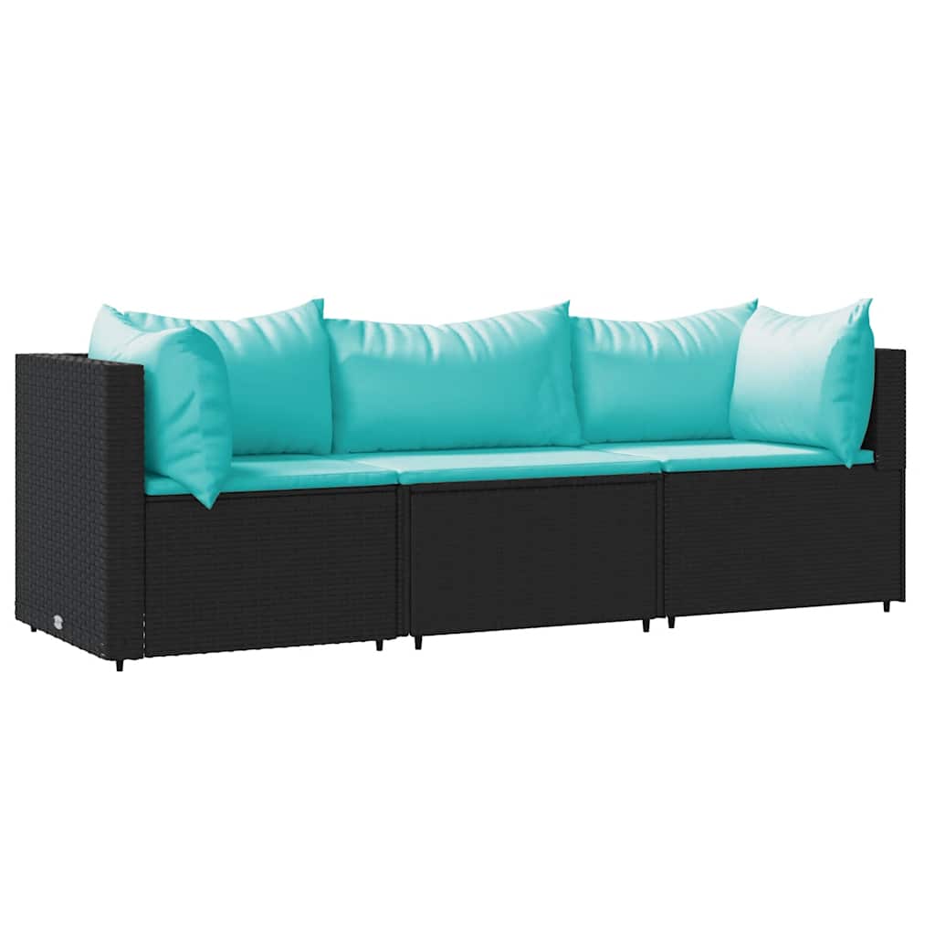 3-delige Loungeset met kussens poly rattan zwart is nu te koop bij PeponiXL, paradijselijk wonen!