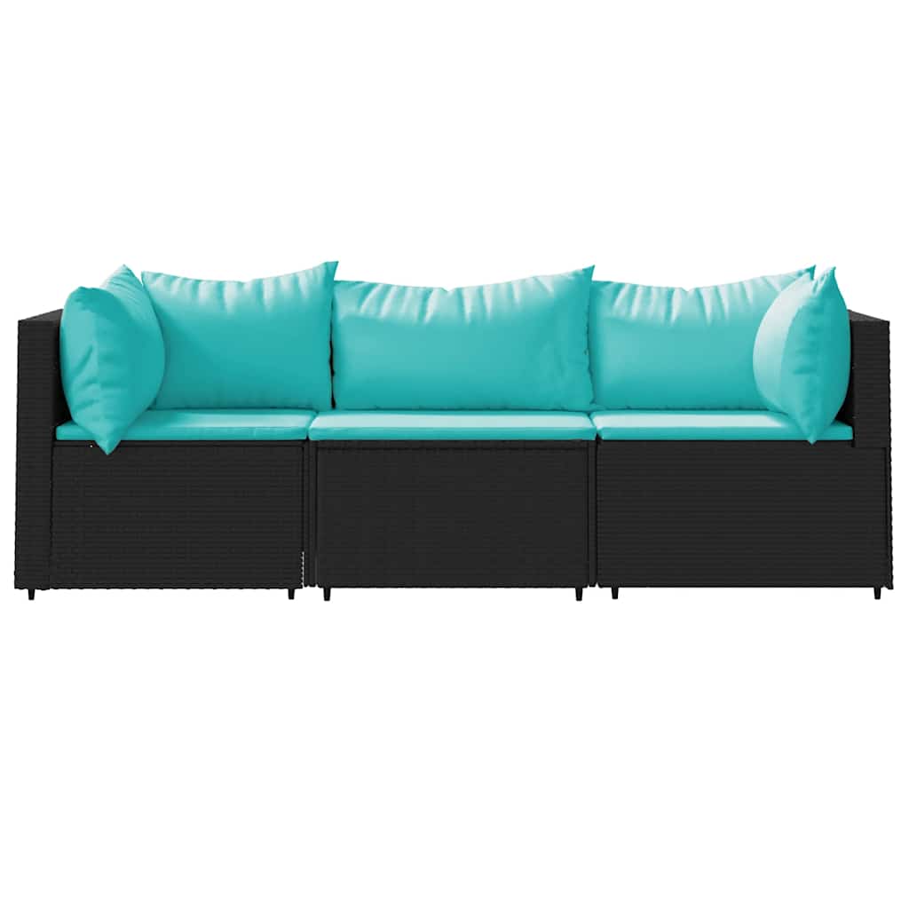 3-delige Loungeset met kussens poly rattan zwart is nu te koop bij PeponiXL, paradijselijk wonen!