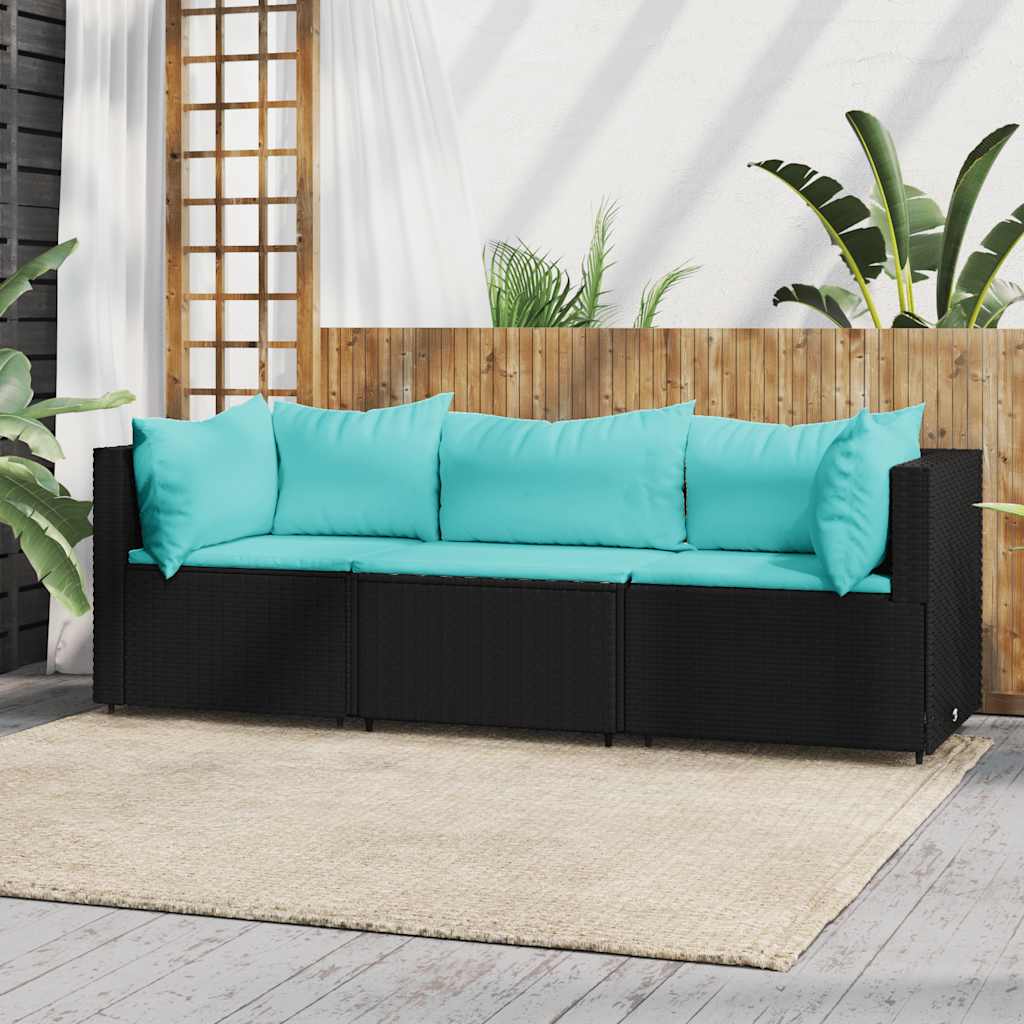3-delige Loungeset met kussens poly rattan zwart is nu te koop bij PeponiXL, paradijselijk wonen!