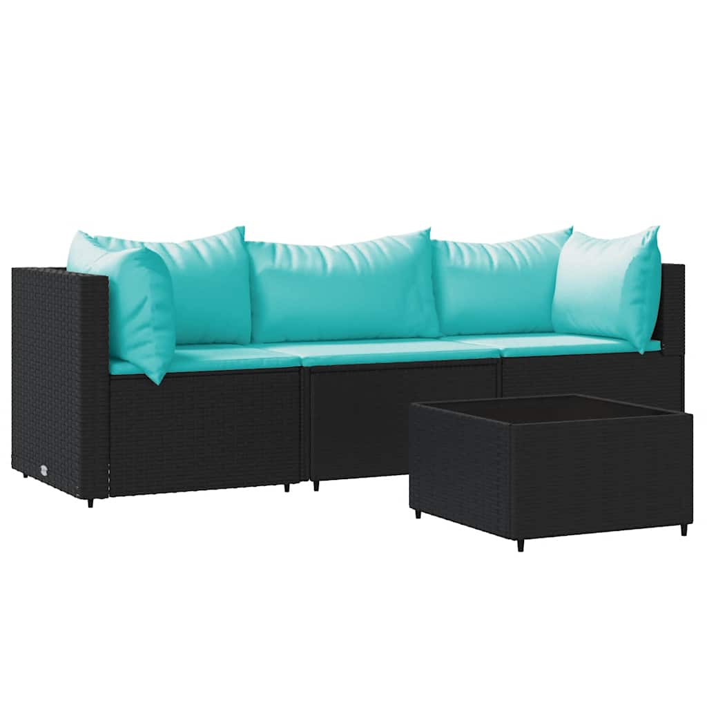 4-delige Loungeset met kussens poly rattan zwart is nu te koop bij PeponiXL, paradijselijk wonen!