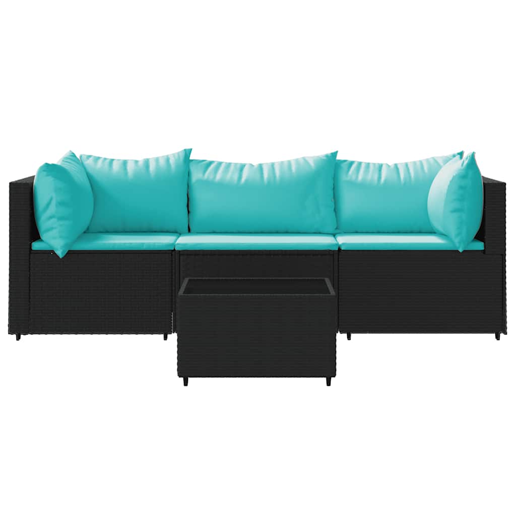 4-delige Loungeset met kussens poly rattan zwart is nu te koop bij PeponiXL, paradijselijk wonen!