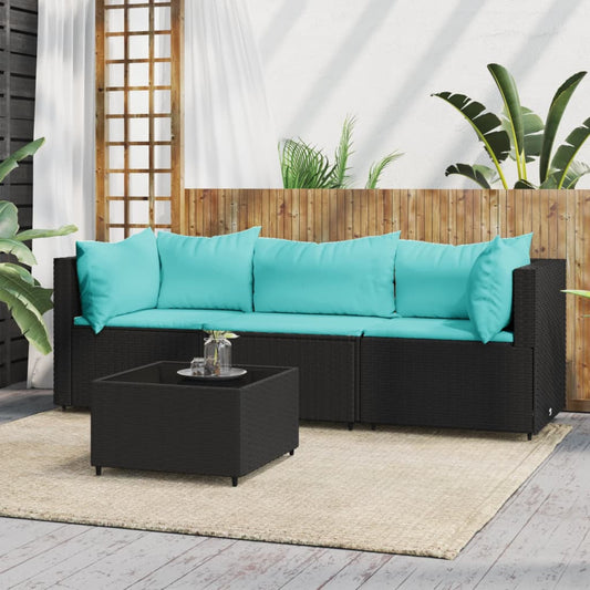 4-delige Loungeset met kussens poly rattan zwart is nu te koop bij PeponiXL, paradijselijk wonen!