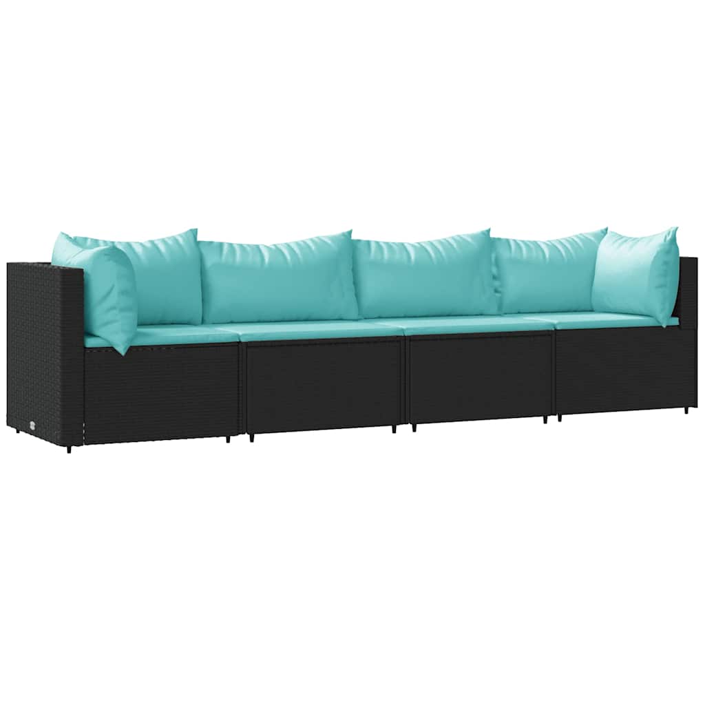 4-delige Loungeset met kussens poly rattan zwart is nu te koop bij PeponiXL, paradijselijk wonen!