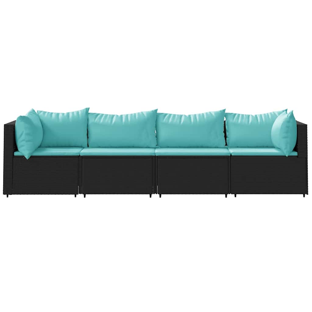 4-delige Loungeset met kussens poly rattan zwart is nu te koop bij PeponiXL, paradijselijk wonen!