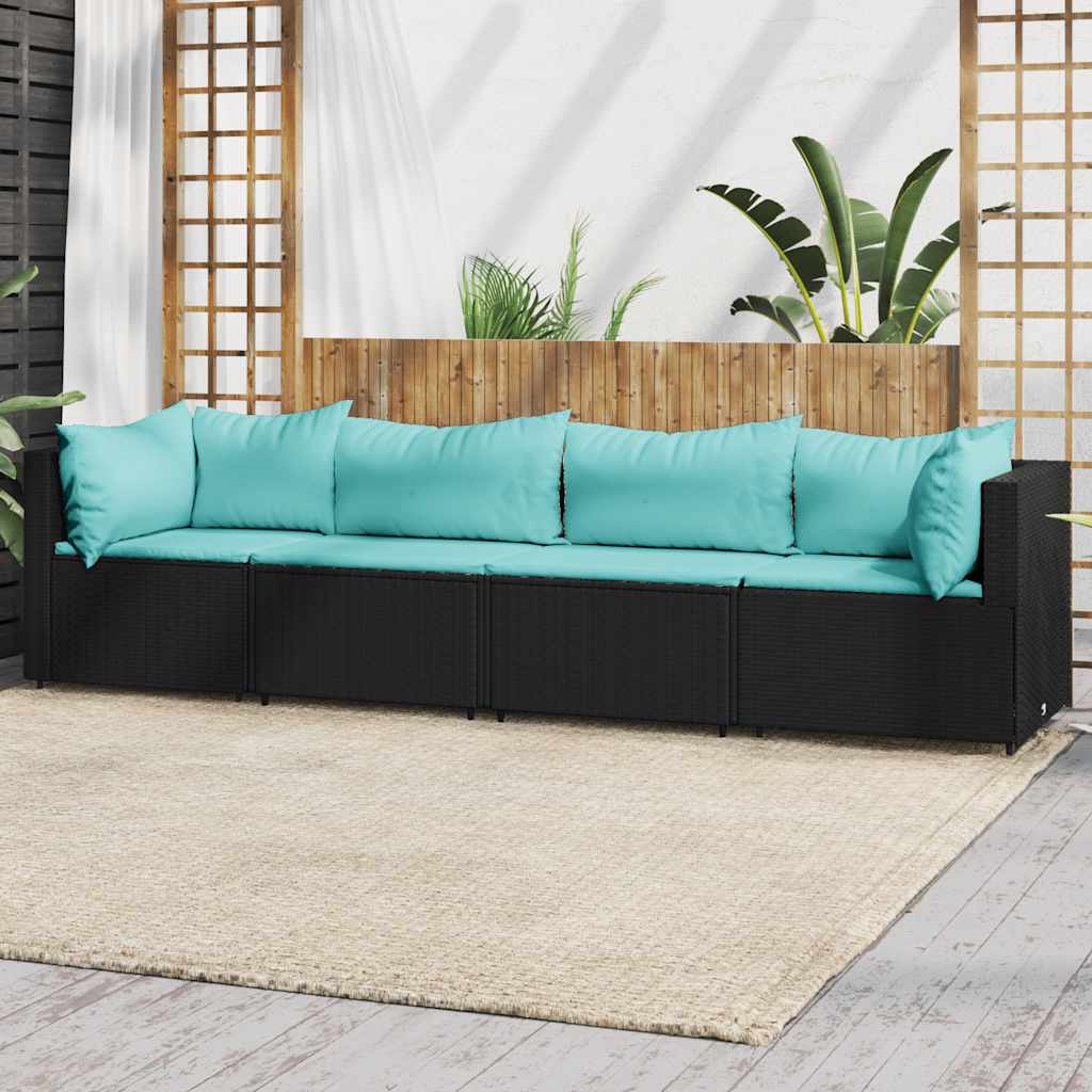 4-delige Loungeset met kussens poly rattan zwart is nu te koop bij PeponiXL, paradijselijk wonen!