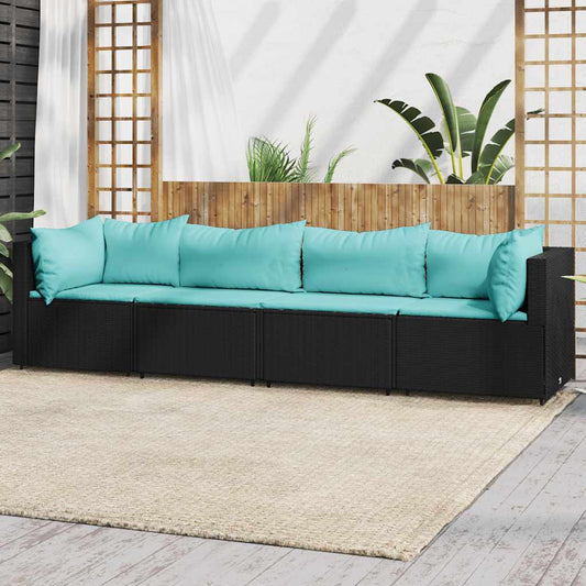 4-delige Loungeset met kussens poly rattan zwart is nu te koop bij PeponiXL, paradijselijk wonen!