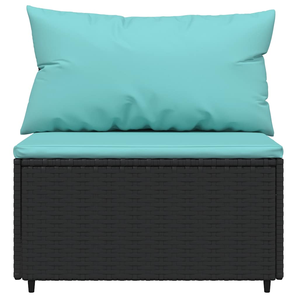 Tuinmiddenbank met kussens poly rattan zwart is nu te koop bij PeponiXL, paradijselijk wonen!