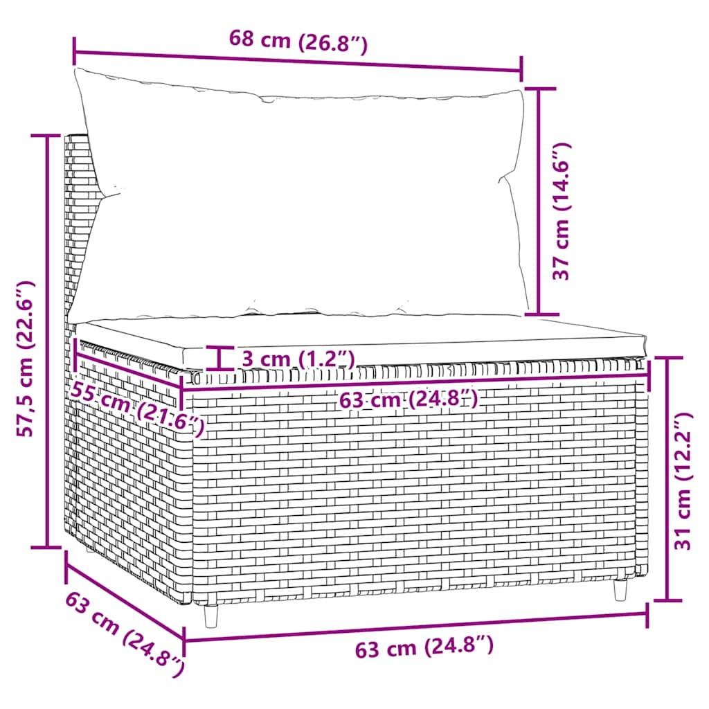 Tuinmiddenbank met kussens poly rattan zwart is nu te koop bij PeponiXL, paradijselijk wonen!