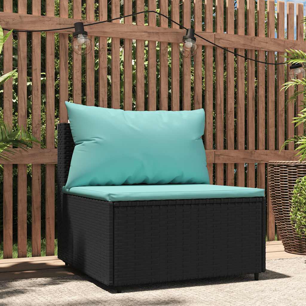 Tuinmiddenbank met kussens poly rattan zwart is nu te koop bij PeponiXL, paradijselijk wonen!