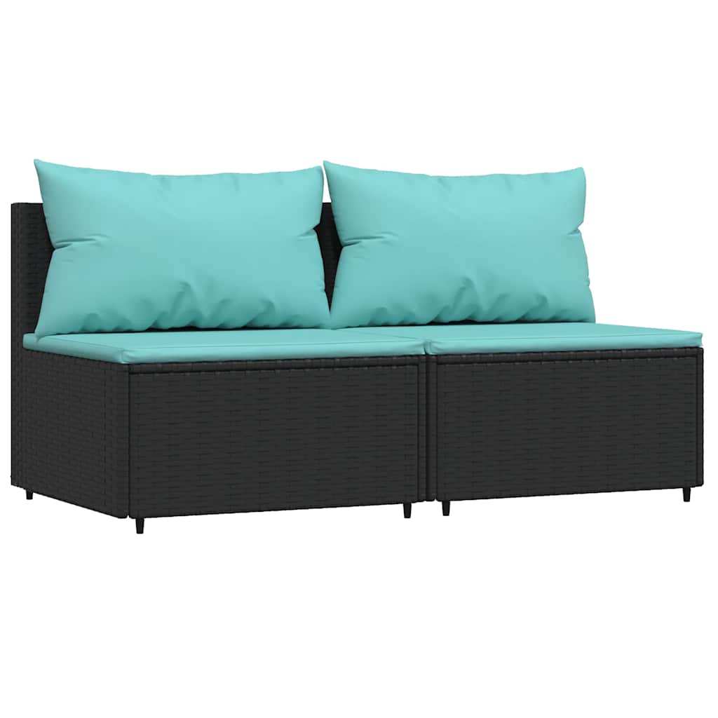 Tuinmiddenbanken met kussens 2 st poly rattan zwart is nu te koop bij PeponiXL, paradijselijk wonen!