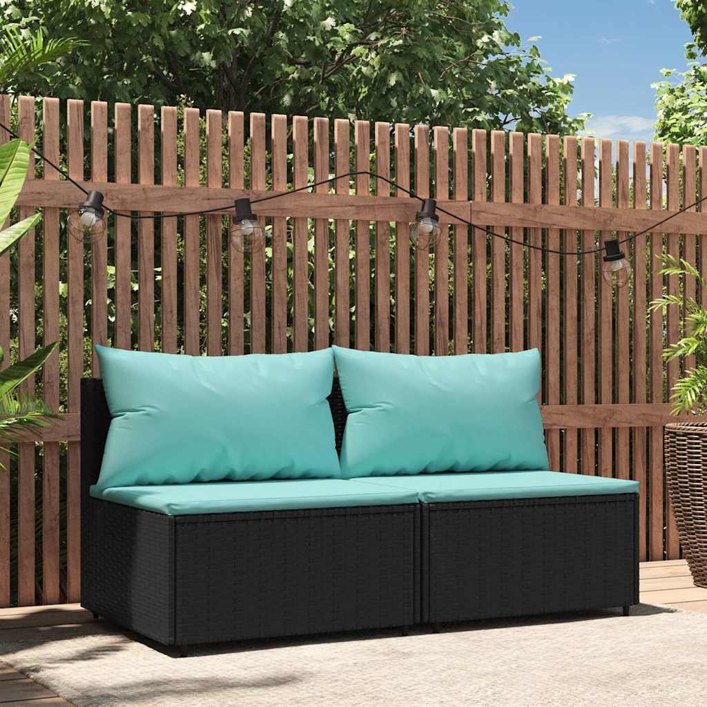 Tuinmiddenbanken met kussens 2 st poly rattan zwart is nu te koop bij PeponiXL, paradijselijk wonen!
