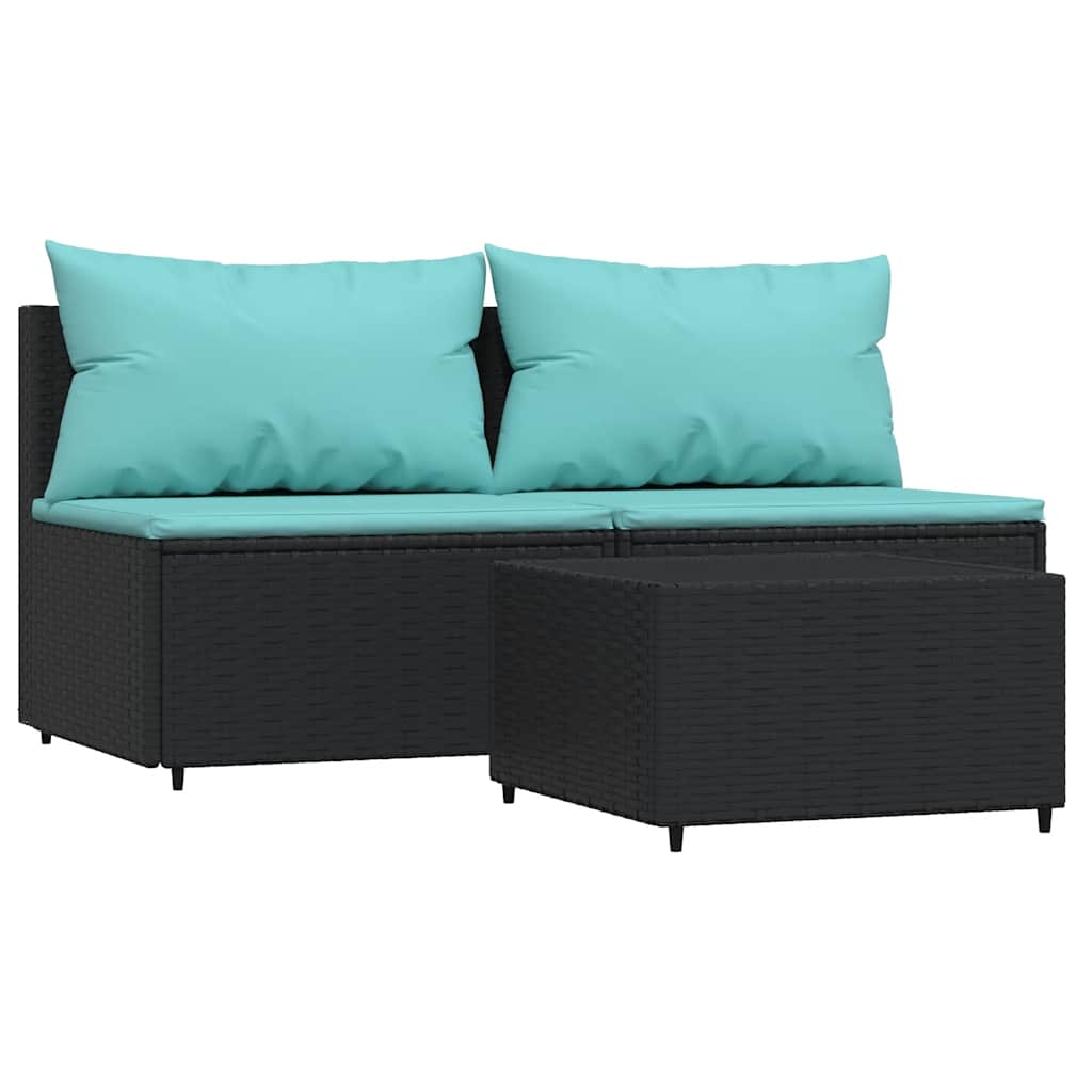 3-delige Loungeset met kussens poly rattan zwart is nu te koop bij PeponiXL, paradijselijk wonen!