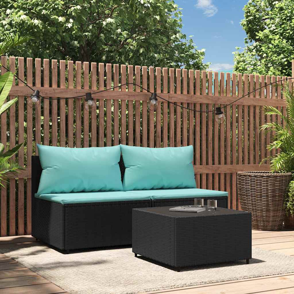 3-delige Loungeset met kussens poly rattan zwart is nu te koop bij PeponiXL, paradijselijk wonen!