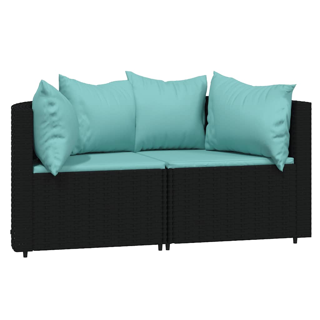 Tuinhoekbanken met kussens 2 st poly rattan zwart is nu te koop bij PeponiXL, paradijselijk wonen!