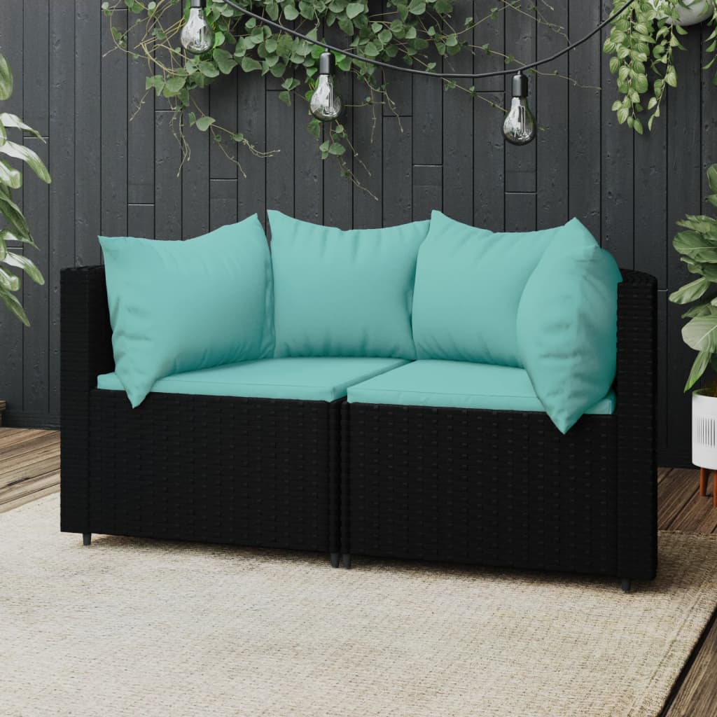 Tuinhoekbanken met kussens 2 st poly rattan zwart is nu te koop bij PeponiXL, paradijselijk wonen!