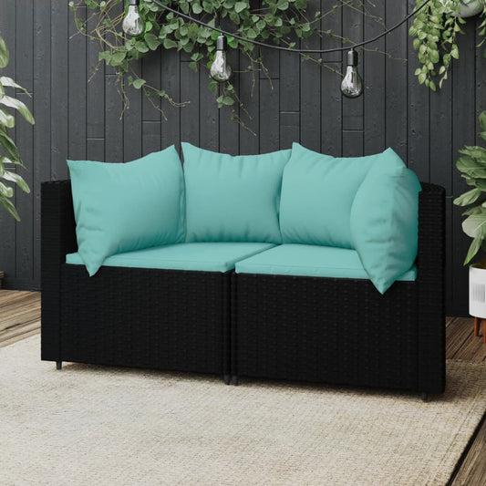 Tuinhoekbanken met kussens 2 st poly rattan zwart is nu te koop bij PeponiXL, paradijselijk wonen!