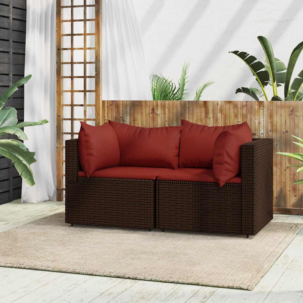 Tuinhoekbanken met kussens 2 st poly rattan bruin is nu te koop bij PeponiXL, paradijselijk wonen!