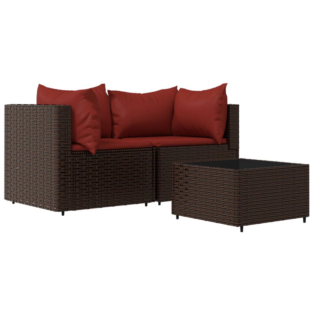 3-delige Loungeset met kussens poly rattan bruin is nu te koop bij PeponiXL, paradijselijk wonen!