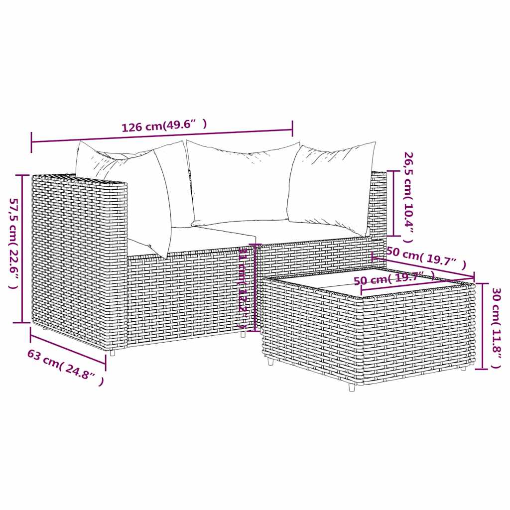 3-delige Loungeset met kussens poly rattan bruin is nu te koop bij PeponiXL, paradijselijk wonen!