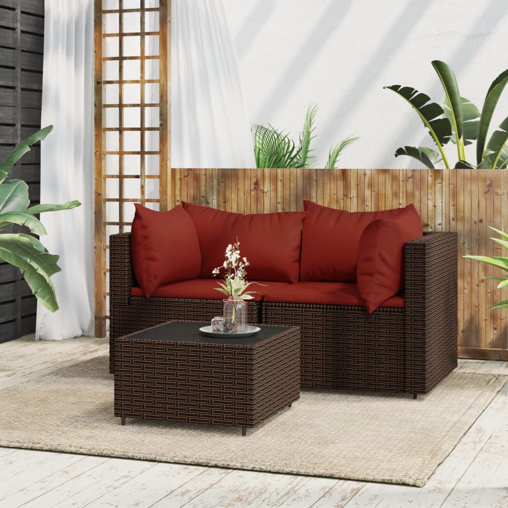 3-delige Loungeset met kussens poly rattan bruin is nu te koop bij PeponiXL, paradijselijk wonen!