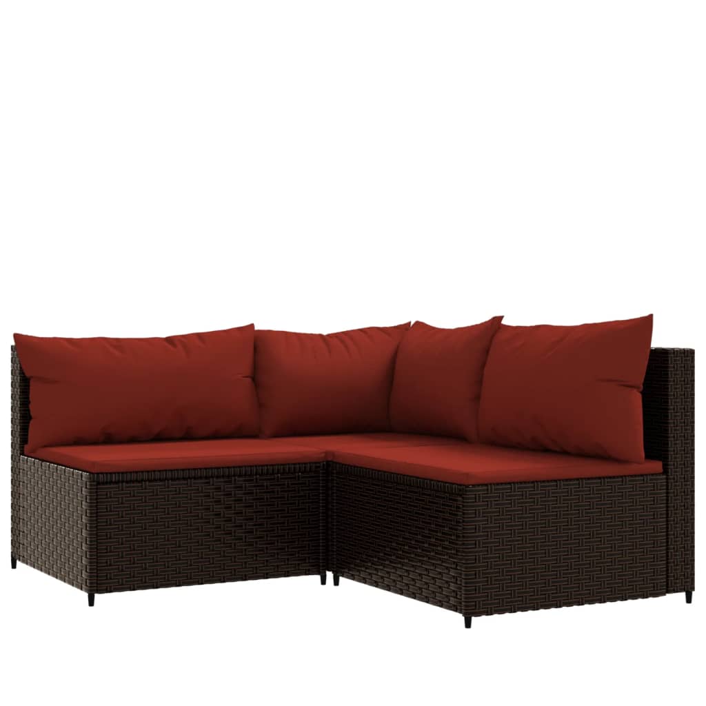 3-delige Loungeset met kussens poly rattan bruin is nu te koop bij PeponiXL, paradijselijk wonen!